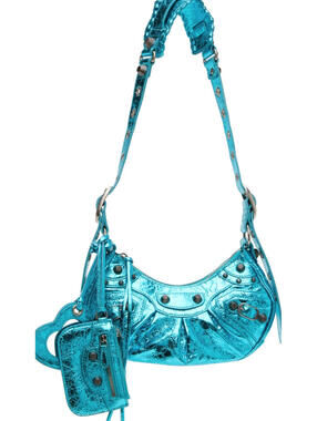 NWT $2,650 Balenciaga Le Cagole 671309 Metallic Sky Blue Leather XS Shoulder Bag
